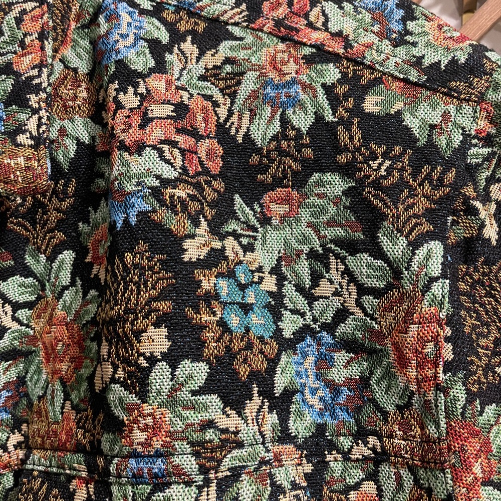 🏷️ BNWT Nova Men Tapestry Trucker Jacket Black Floral Brocade Snap Buttons Sz L - Picture 3 of 12